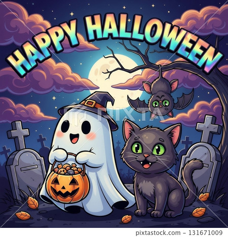 明信片風格的萬聖節插圖 131671009