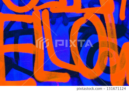 Bold Abstract Graffiti Art in Neon Orange and Blue for Urban 80s Style Bold Abstract Graffiti Art in Neon Orange and Blue for Urban 80s Style 131671124