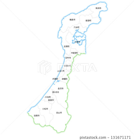 Blank map of Ishikawa prefecture and municipalities Blank map of Ishikawa prefecture and municipalities 131671171