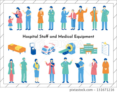 Medical workers and medical equipment illustration set 131671216