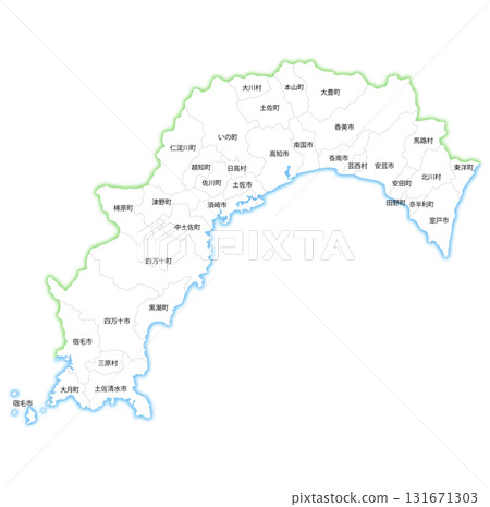 Blank map of Kochi prefecture and municipalities Blank map of Kochi prefecture and municipalities 131671303