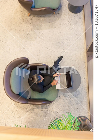 Professional workspace with person typing 131671347