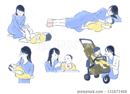 Women raising children: Co-sleeping, changing diapers, soothing, feeding the baby 131671408