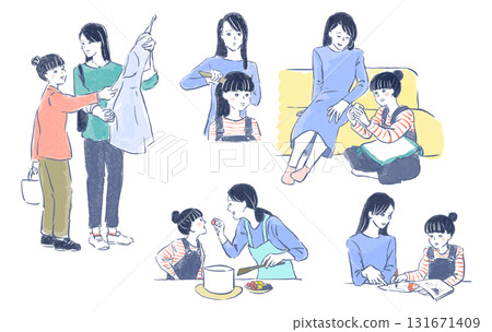 Women raising children: Shopping, cooking, conversation, studying, and hair styling Women raising children: Shopping, cooking, conversation, studying, and hair styling 131671409