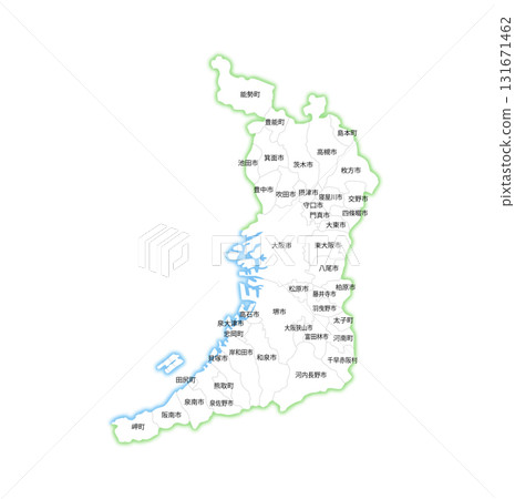 Blank map of Osaka Prefecture and its cities and towns 131671462