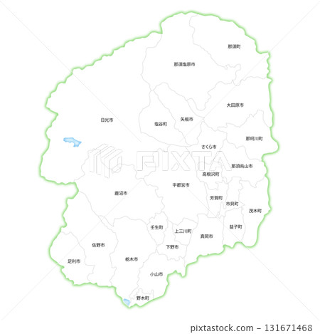 Blank map of Tochigi prefecture and municipalities 131671468
