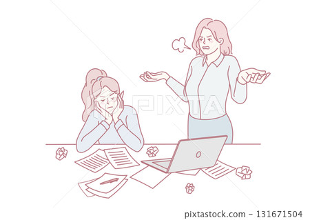 Furious businesswoman stressed with unproductive employee 131671504