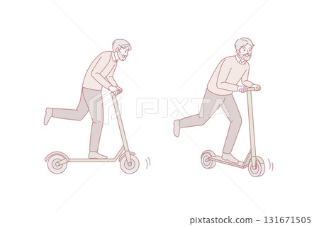 Energetic old grandfather riding on scooter Energetic old grandfather riding on scooter 131671505