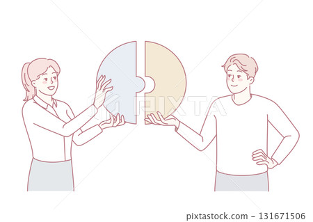 Happy businesspeople find solution together 131671506