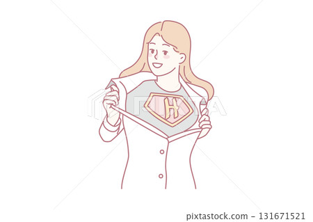 Woman rip shirt show superhero sign 131671521