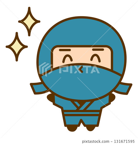 A cute ninja character illustration with a bright smile. A simple and friendly Japanese-style mascot character. 131671595