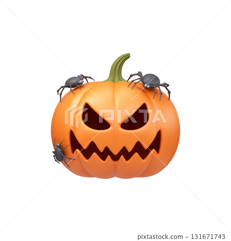 3D Halloween pumpkin with spiders. Perfect for a banner, poster, or greeting card. 3D Halloween pumpkin with spiders. Perfect for a banner, poster, or greeting card. 131671743