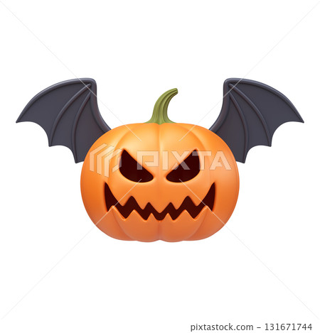 3D Halloween pumpkin with bat wings. 131671744