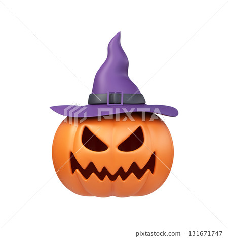 3D Halloween Pumpkin with Witch Hat Icon 131671747