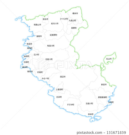 Blank map of Wakayama prefecture and municipalities Blank map of Wakayama prefecture and municipalities 131671839