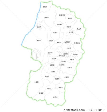 Blank map of Yamagata prefecture and municipalities 131671840