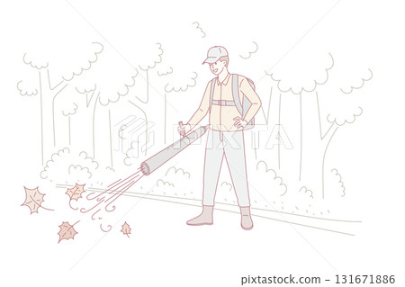 Cleaning park from fallen leaves concept Cleaning park from fallen leaves concept 131671886