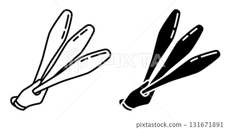 Line icon. Hands of a circus juggler holds juggling clubs. Simple black and white vector isolated on white background Line icon. Hands of a circus juggler holds juggling clubs. Simple black and white vector isolated on white background 131671891