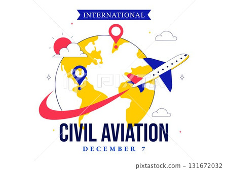 International Civil Aviation Day Illustration on December 7 Featuring an Airplane and Blue Sky View in Appreciation of Aviation in a Flat Background International Civil Aviation Day Illustration on December 7 Featuring an Airplane and Blue Sky View in Appreciation of Aviation in a Flat Background 131672032