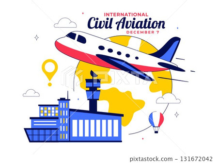 International Civil Aviation Day Illustration on December 7 Featuring an Airplane and Blue Sky View in Appreciation of Aviation in a Flat Background International Civil Aviation Day Illustration on December 7 Featuring an Airplane and Blue Sky View in Appreciation of Aviation in a Flat Background 131672042