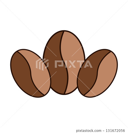 Three Stylized Coffee Beans with Curved Lines and Brown Shades Three Stylized Coffee Beans with Curved Lines and Brown Shades 131672056