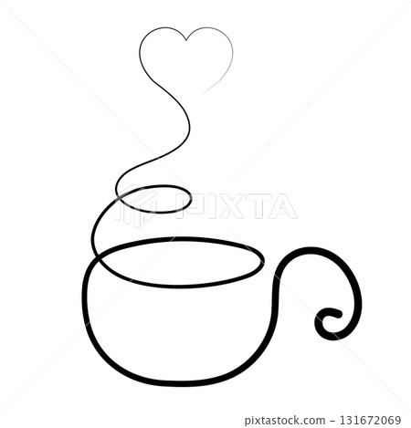 Coffee Cup with Heart Shaped Steam One Line Coffee Cup with Heart Shaped Steam One Line 131672069