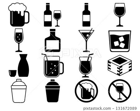 一組 16 個單色酒精圖標 一組 16 個單色酒精圖標 131672089