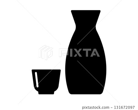 單色的清酒瓶和清酒杯圖標 單色的清酒瓶和清酒杯圖標 131672097