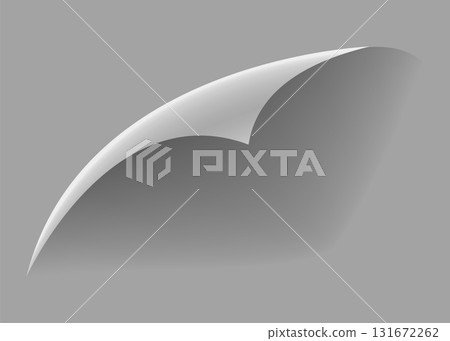 Curled paper corner. Curve page corner, page edge curl and bent paper sheet with realistic shadow. Paper corner fold isolated on white background Curled paper corner. Curve page corner, page edge curl and bent paper sheet with realistic shadow. Paper corner fold isolated on white background 131672262
