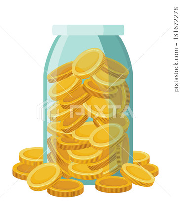 Investing bottle money, icon. Money growing concept, finance savings tree, finances investment. Money growing plant step with deposit coin in bank concept 131672278