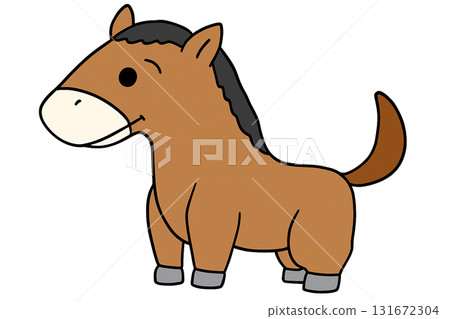 活潑的棕色馬角色 | 可愛的馬屬動物插圖 活潑的棕色馬角色 | 可愛的馬屬動物插圖 131672304