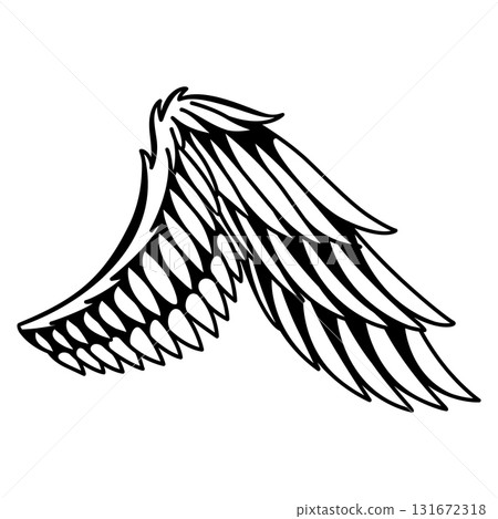 Wings sketch. Stylized birds wings. Hand drawn contoured stiker wing in open position. Vector design elements in coloring style Wings sketch. Stylized birds wings. Hand drawn contoured stiker wing in open position. Vector design elements in coloring style 131672318