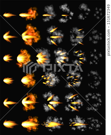 Gun flashes or gunshot animation. Collection of fire explosion effect during the shot with the gun. Cartoon flash effect of bullet starts. Shotgun fire, muzzle flash and explode Gun flashes or gunshot animation. Collection of fire explosion effect during the shot with the gun. Cartoon flash effect of bullet starts. Shotgun fire, muzzle flash and explode 131672349