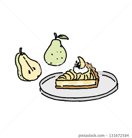 梨子和塔的秋季甜點插圖（彩色） 131672584