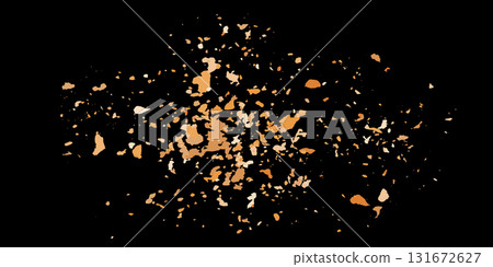 A pile of cookie crumbs top view on a black table 131672627