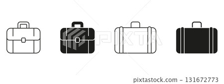 Briefcase And Suitcase Line And Solid Icon Set. Business Travel, Work Essentials, And Professional Gear Outline And Silhouette Symbol Collection. Luggage Icon. Isolated Vector Illustration 131672773