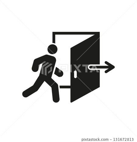 Exit Sign With Person And Door Solid Icon. Emergency Evacuation And Safety Direction Silhouette Symbol. Escape Route Indication. Isolated Vector Illustration 131672813
