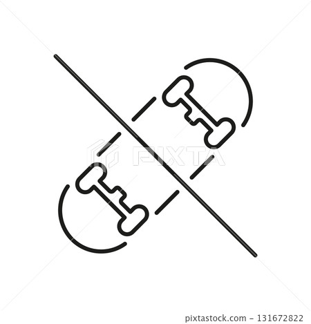 Skateboard Prohibition Line Icon. No Skateboarding Allowed Symbol. Public Space Regulation And Safety Outline. Editable Stroke. Isolated Vector Illustration 131672822
