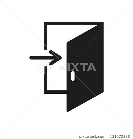 Open Door With Arrow Solid Icon. Exit, Logout, And Navigation Direction Silhouette Symbol. Efficient User Interface Element. Isolated Vector Illustration 131672828