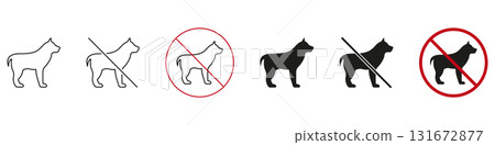 Dog Prohibition And Allowance Icon Set. Pet Restriction And Permission Symbols Collection. Includes Dog Silhouette With Prohibition Signs And Allowed Indicators. Isolated Vector Illustration 131672877