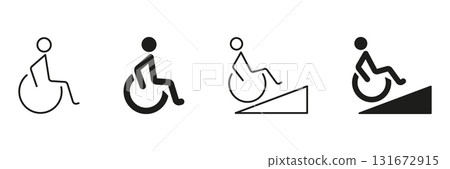 Wheelchair Accessibility And Mobility Icon Set. Disability Access And Inclusivity Symbol Collection. Promoting Barrier-Free Environments And Equal Opportunities. Isolated Vector Illustration Wheelchair Accessibility And Mobility Icon Set. Disability Access And Inclusivity Symbol Collection. Promoting Barrier-Free Environments And Equal Opportunities. Isolated Vector Illustration 131672915
