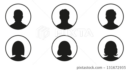Profile Avatar Silhouette Icon Set. User Profile, Social Media, And Online Identity Symbol Collection. Male And Female Silhouettes In Circular Frames. Isolated Vector Illustration 131672935