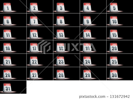 January Calendar Days Set Spotlighted on Black Background January Calendar Days Set Spotlighted on Black Background 131672942