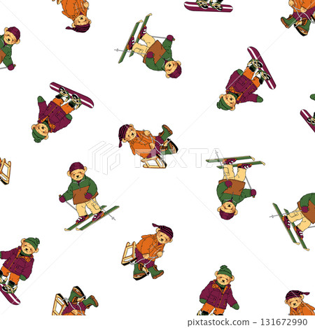 Hand-drawn cute bear textile pattern, 131672990