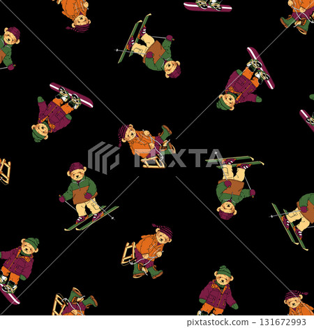 Hand-drawn cute bear textile pattern, Hand-drawn cute bear textile pattern, 131672993