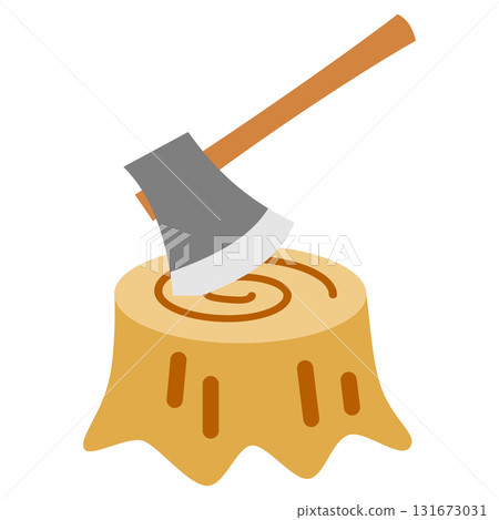 樹樁和斧頭的插圖 131673031