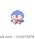Pixel art of a red scarf and a blue owl 131673078