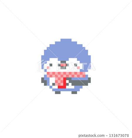 Pixel art of a red scarf and a blue owl Pixel art of a red scarf and a blue owl 131673078