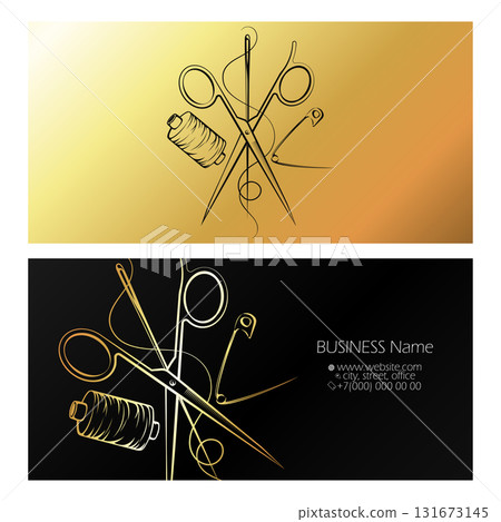 Golden business card concept for a sewing and cutting salon Golden business card concept for a sewing and cutting salon 131673145
