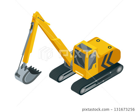 Yellow Isometric Excavator A Symbol of Construction Machinery and Heavy Equipment in Operations 131673256